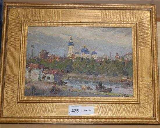 Aleksandr Sokolov (1918-1973), oil on board, The Fontanka, Leningrad, signed, 23 x 34cm